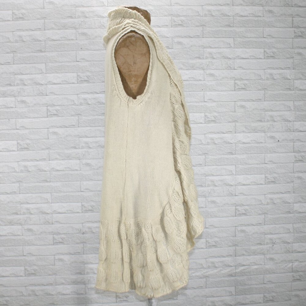 ABSOLUTELY FAMOUS Vest Knit Long Boho Shrug Neutral Statement Collar Cream Large - Picture 5 of 17